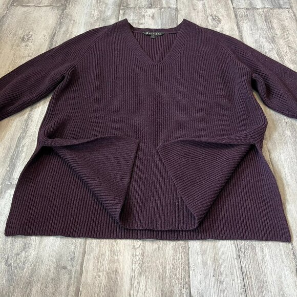 Athleta Switchback Wool-Blend Sweater, Auberge Purple, V-Neck Oversized, Small - Picture 5 of 8